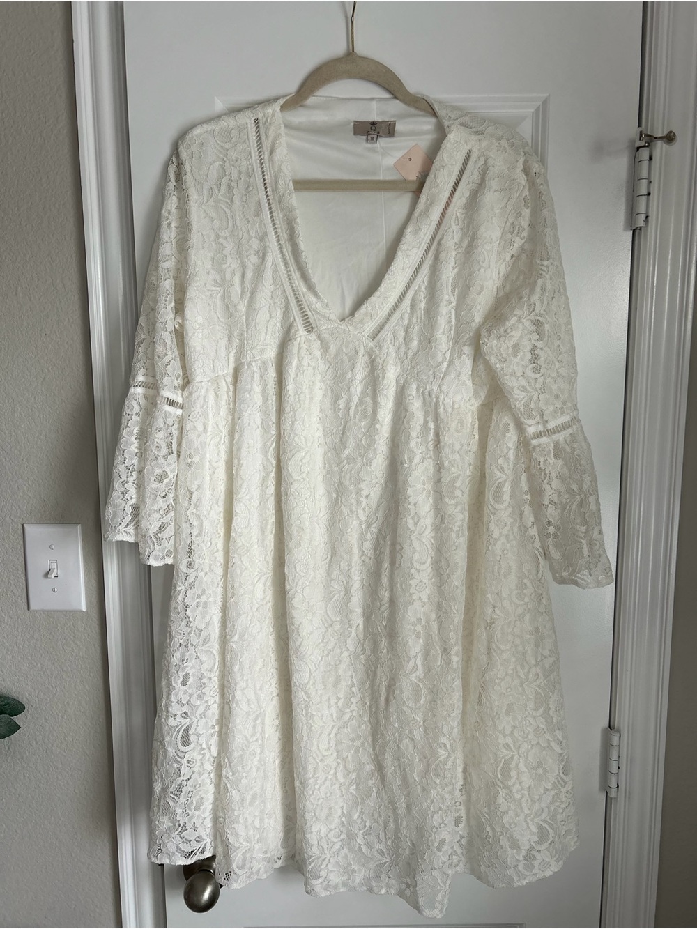 Queen Bee Maternity Ivory Lace Midi Dress with V-Neck
